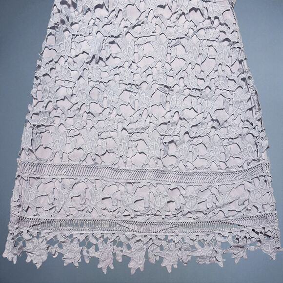 ASTR Lilac Lace Crochet Mini Dress Large Off Shoulder Cocktail Party Summer Glam - Picture 7 of 12